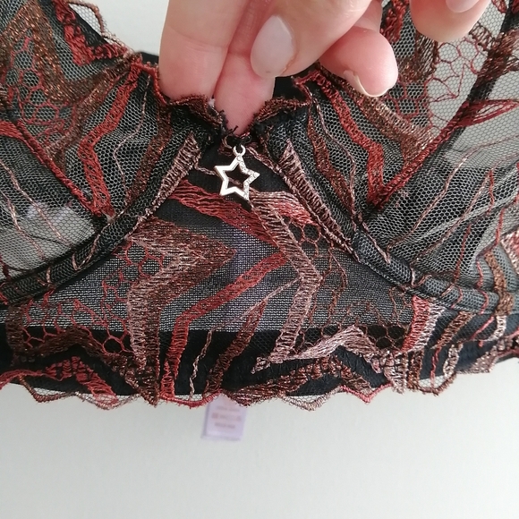 Savage X Fenty Plus Size Shining Star Unlined Demi Bra Metallic Lace Mesh 44D - Picture 5 of 16